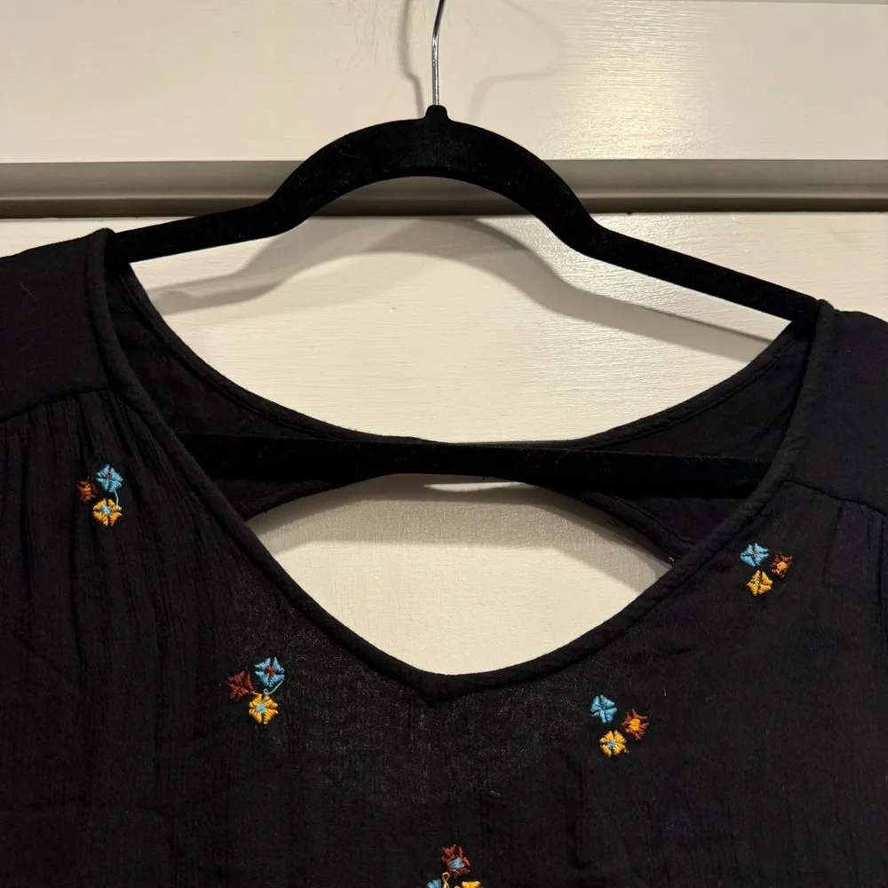 Free People Oxford Black Embroidered Swing Dress Large Boho Festival Coachella - Picture 12 of 15